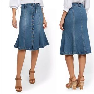 New York & Company Button-Front Denim Peplum Skirt